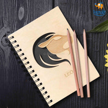 Load image into Gallery viewer, Sun Sign Laser Cut Wooden Diary
