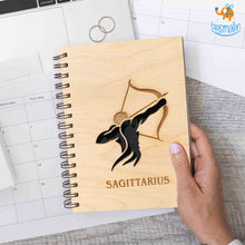 Load image into Gallery viewer, Sun Sign Laser Cut Wooden Diary
